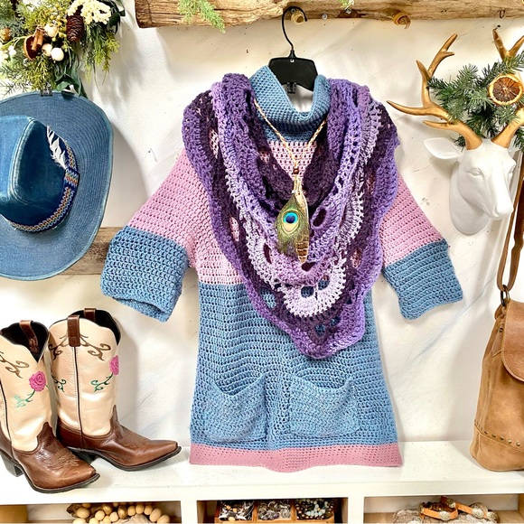 Artisan mini boho dress/tunic w cottage core granny farmhouse vibe - Picture 2 of 11